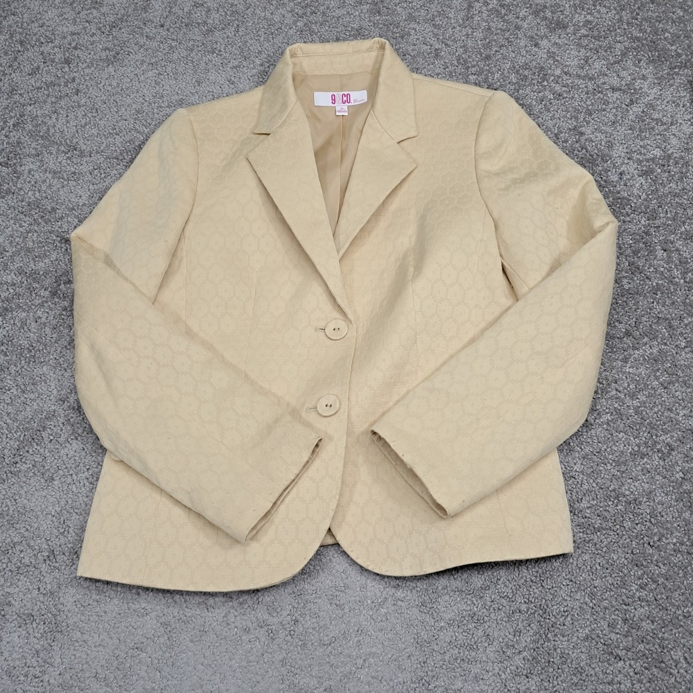 9 & Co Womens Beige Geometric Jacquard Two Button‎ Blazer Suit Jacket Size 12